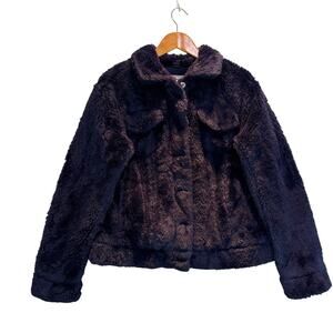 Levis Jacket Women Medium Blue Ultra Soft Faux Fur Trucker Button Up Cropped